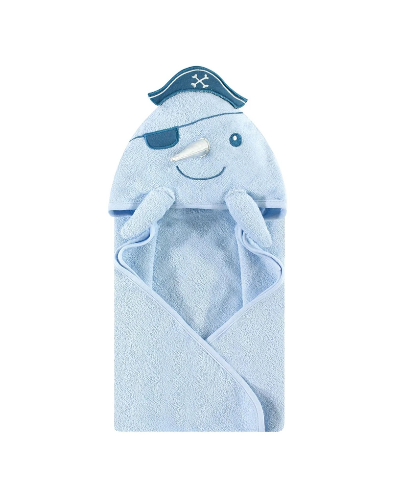 Hudson Baby Infant Boy Cotton Animal Face Hooded Towel, Narwhal, One Size