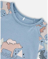 Deux par Big Girls Organic Cotton Two Piece Pajama Set Air Blue Printed Mama Bears