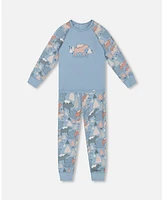 Deux par Big Girls Organic Cotton Two Piece Pajama Set Air Blue Printed Mama Bears