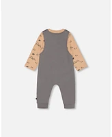 Deux par Baby Boys Organic Cotton Printed Onesie And Overall Set Dark Gray With Mountains