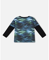 Deux par Big Boys Layered Long Sleeve T-Shirt Blue Aurora Borealis