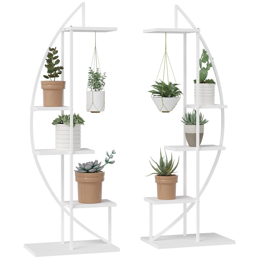 Simplie Fun Chic Tall Plant Stands with Crescent-Shaped Display Shelves and Hanging Hooks