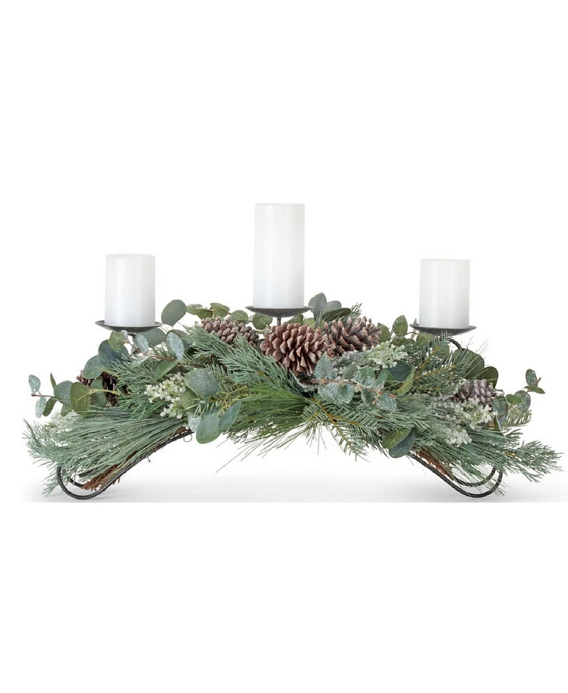 Slickblue Frosted Pine And Eucalyptus Holiday Centerpiece Candle Holder 31"l