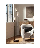 Franklin Iron Works Libby Modern Industrial Tree Floor Lamp Standing 66" Tall Oiled Bronze Metal 3-Light Amber Seedy Glass for Living Room Reading Bed