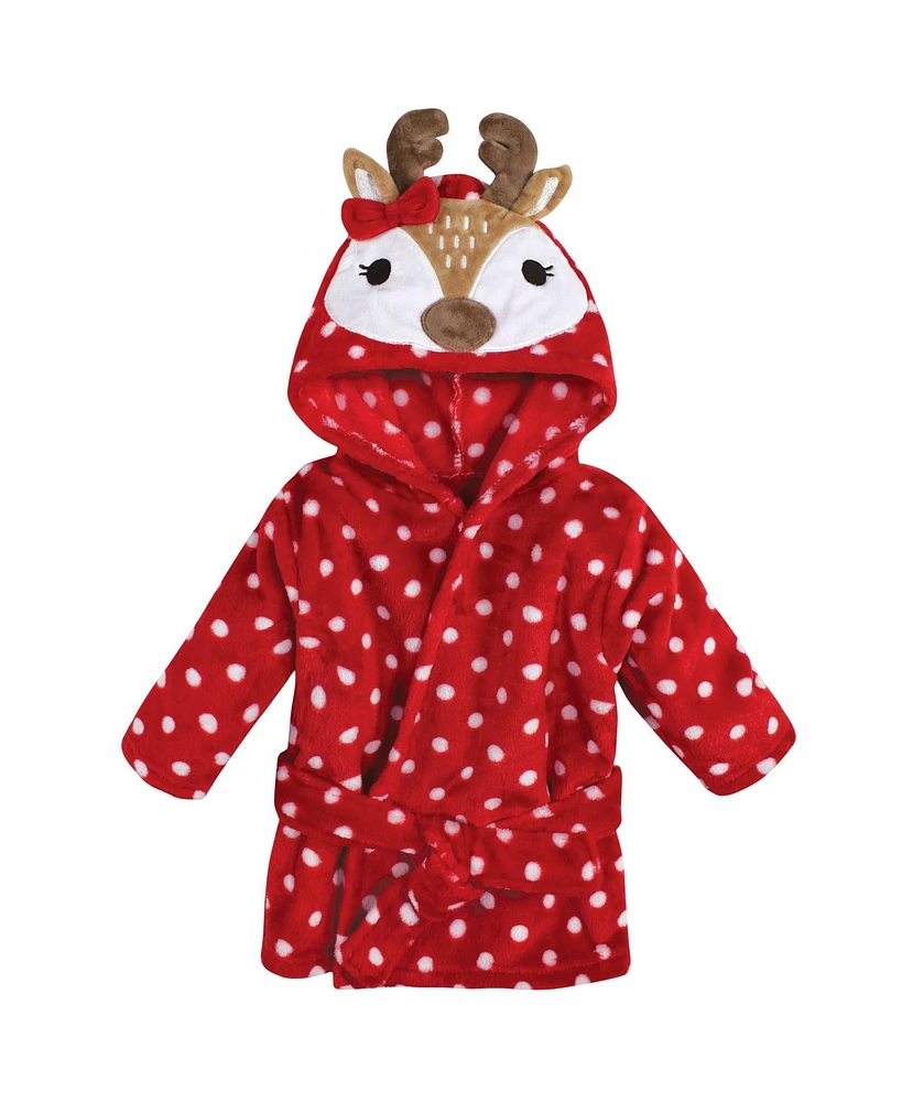 Hudson Baby Baby Boys Unisex Baby Plush Animal Face Bathrobe, Holiday Reindeer, 0-9 Months