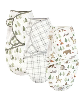 Hudson Baby Baby Boys Quilted Cotton Swaddle Wrap 3pk, Forest Animals, 0-3 Months