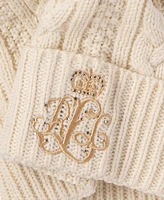 Lauren Ralph Cable Hat with Direct Embroidery and Stones