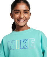 Nike Big Girls Sportswear Club Fleece Oversized Block Logo Crewneck Sweatshirt