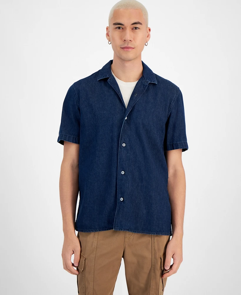 Sun + Stone Men's Garnet Denim Camp Shirt, Created for Macy's