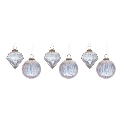 Slickblue Crackle Glass Ornaments - Set of 6, Assorted Colors and Designs