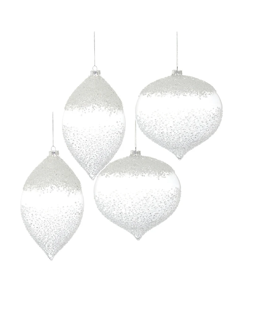 Slickblue Set of 4 White Beaded Glass Ornaments: Elegant Holiday Decor