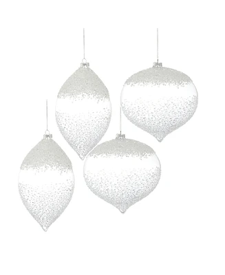 Slickblue Set of 4 White Beaded Glass Ornaments: Elegant Holiday Decor