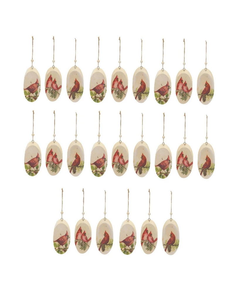 Slickblue Wood Cardinal Bird Tree Disc Ornament (Set of 24)