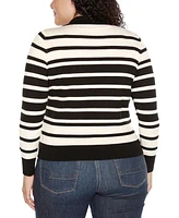 Belldini Plus Striped Johnny Collar Sweater