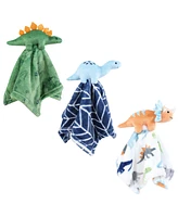 Hudson Baby Animal Face Security Blanket, Dinosaurs 3-Pack, One