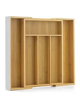 JoyJolt Bamboo Expandable Drawer Organizer for Kitchen Utensils