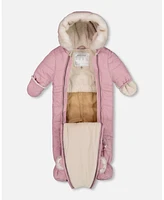 Deux par Baby Girls One Piece Bear Face Snowsuit Orchid Designed For Car Seat