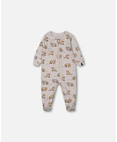 Deux par Baby Boys Organic Cotton One Piece Pajama Beige Mix Printed Racoons