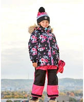 Deux par Toddler Girls Two Piece Snowsuit Black Printed Rose With Fuschia Pink