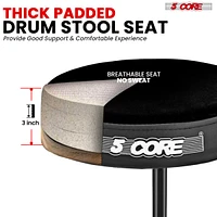 5 Core Drum Throne 3" Padded Guitar Stool Height Adjustable Music Chair Seat Universal for Adults & Kids with Anti Slip Rubber Feet