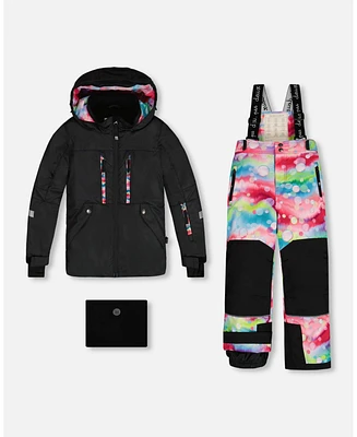 Deux par Toddler Girls Two Piece Technical Snowsuit Black With Printed Bubbles