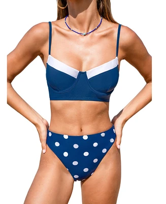 Cupshe Women's Feeling Dotty Lace-Up Bikini Top & Reversible Bottoms Set