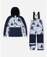 Deux par Toddler Boys Two Piece Snowsuit Navy Blue Watercolor Pine Print - Toddler|Child