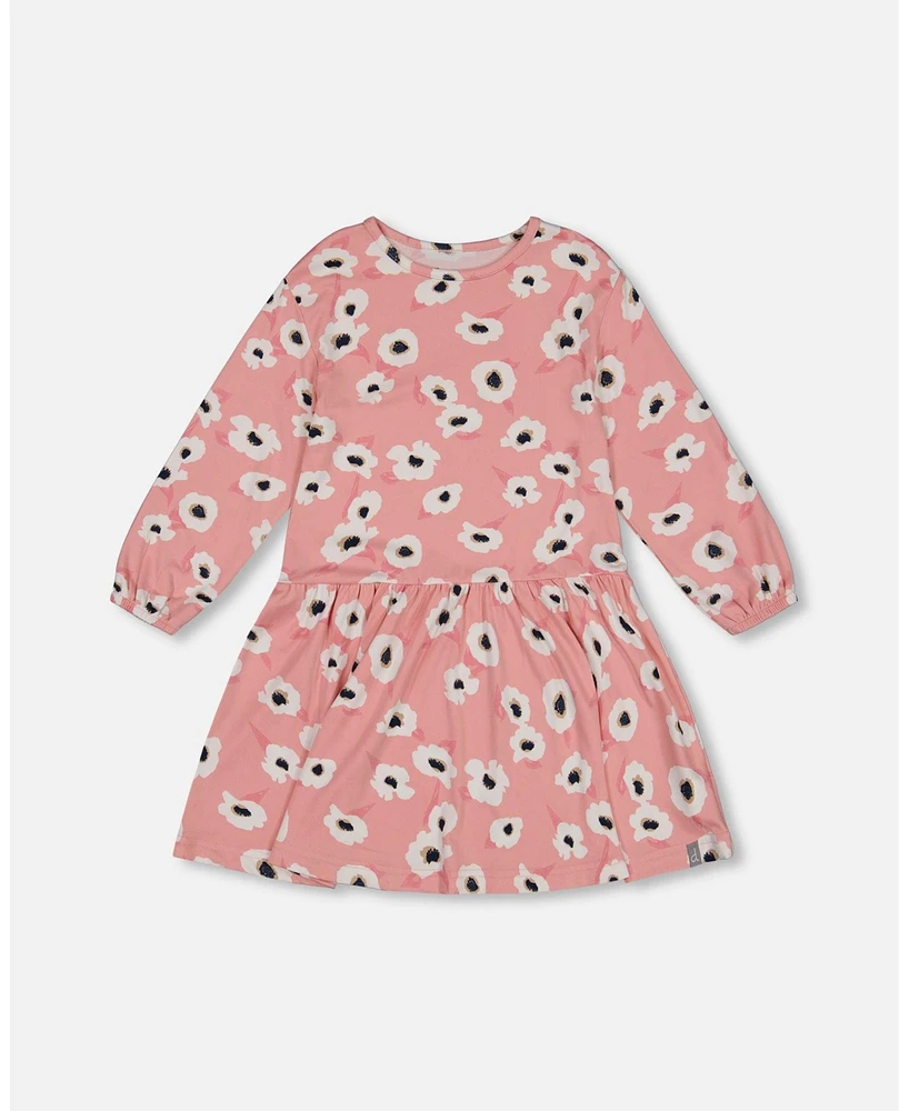 Deux par Toddler Girls Printed Long Sleeve Dress Pink With White Flowers - Toddler|Child