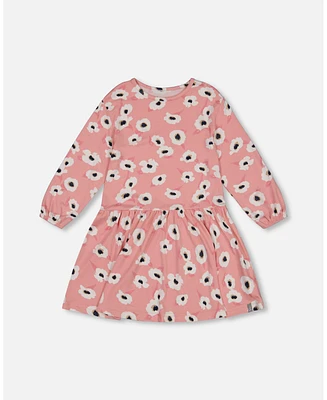 Deux par Toddler Girls Printed Long Sleeve Dress Pink With White Flowers - Toddler|Child