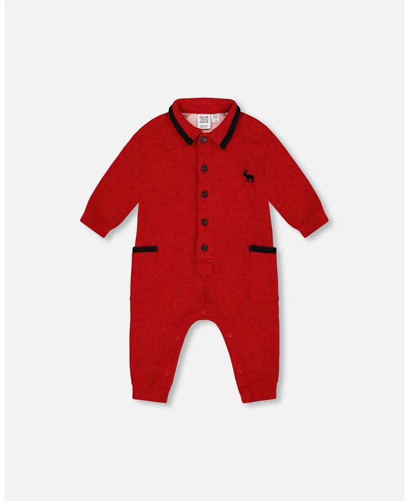 Deux par Baby Boys Button Front Jumpsuit Red Mix