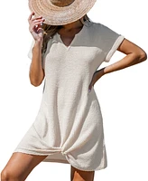 Cupshe Women's Waffle Knit Short Sleeve Hem Twist Mini Cover-Up