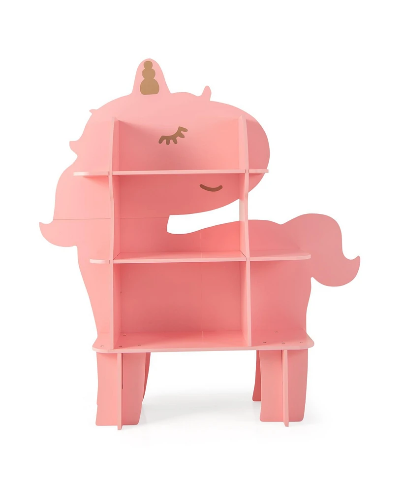 Slickblue Kids Bookcase Toy Storage Organizer with Open Storage Shelves-Unicorn