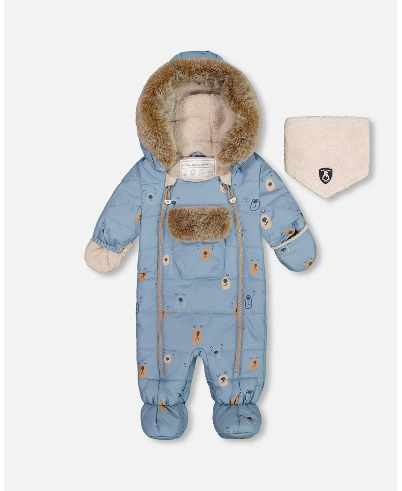 Deux par Baby Boys One Piece Snowsuit Blue Bears Designed For Car Seat