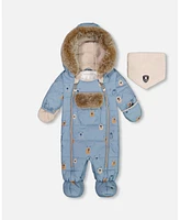 Deux par Baby Boys One Piece Snowsuit Blue Bears Designed For Car Seat