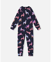 Deux par Baby Girls One Piece Thermal Underwear Navy Printed Unicorn