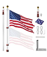 Yescom 30ft Telescopic 16 Gauge Aluminum Flagpole Tire Mount Stand Kit 3'x5' Us Flag Ball