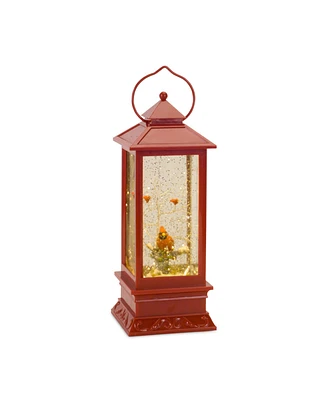 Slickblue Led Snow Globe Lantern With Snowy Cardinals On Branch 11"h