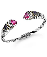 Devata Pink Topaz & Bali Uluwatu Cuff Bracelet in Sterling Silver and 18K Gold