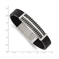 Chisel Stainless Steel Antiqued Black Leather with extension Bracelet