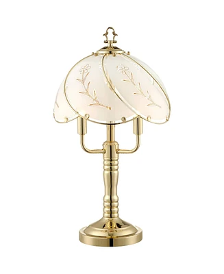 Regency Hill Flower Petal Traditional Glam Luxury Accent Table Lamps 19 1/2" High Polished Brass Gold Touch On Off Printed Glass Shade for Living Room