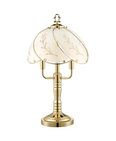 Regency Hill Flower Petal Traditional Glam Luxury Accent Table Lamps 19 1/2" High Polished Brass Gold Touch On Off Printed Glass Shade for Living Room