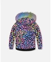 Deux par Big Girls Two Piece Snowsuit Printed Rainbow Leopard And Black