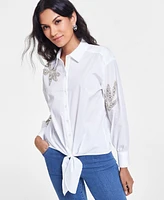 I.n.c. International Concepts Women's Embellished Tie-Hem Shirt, Created for Macy's