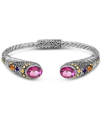 Devata Pink Topaz & Bali Jimbaran Cuff Bracelet in Sterling Silver and 18K Gold