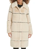 Karl Lagerfeld Paris Womens Faux-Leather Trim Faux-Fur Coat