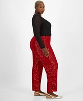 Jm Collection Plus Sequin Wide-Leg Split-Hem Pants, Created for Macy's