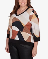 Alfred Dunner Plus Rue Rivoli V-Neck Patchwork Top