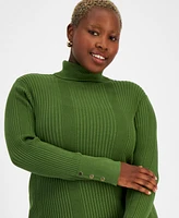 Jm Collection Plus Variegated-Rib Turtleneck Sweater, Created for Macy's