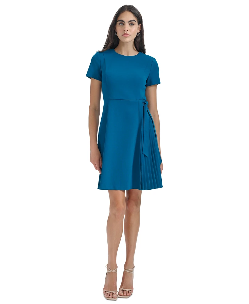 Calvin Klein Petite Jewel-Neck Short-Sleeve Scuba-Crepe Dress