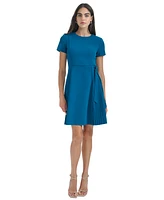 Calvin Klein Petite Jewel-Neck Short-Sleeve Scuba-Crepe Dress